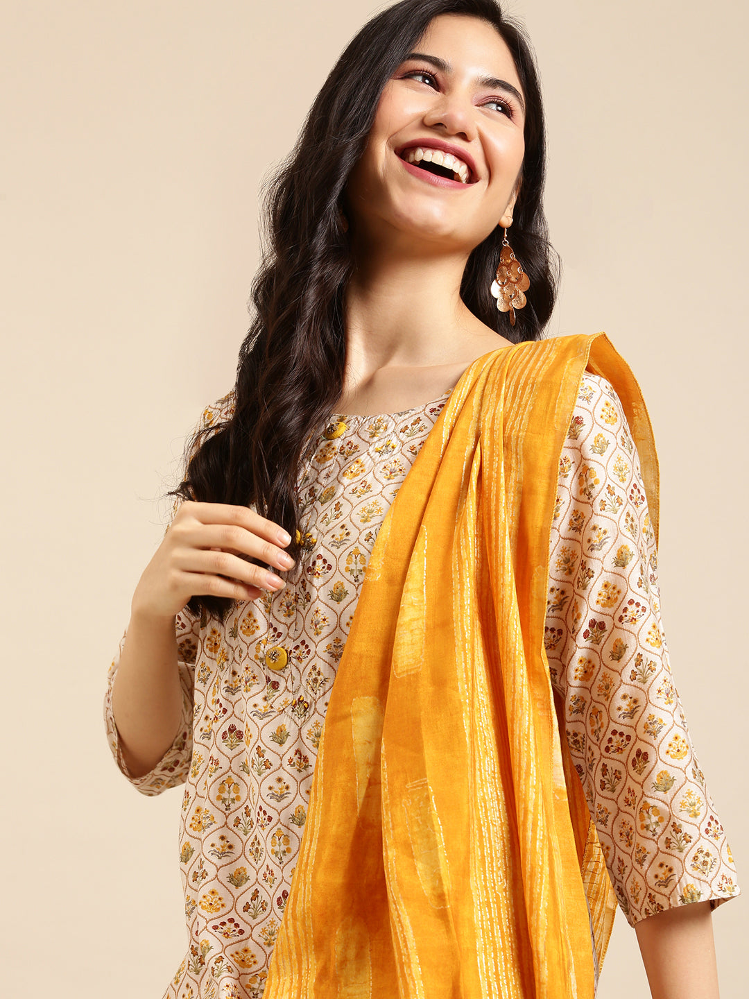 Women's Yellow Printed  Kurta Set