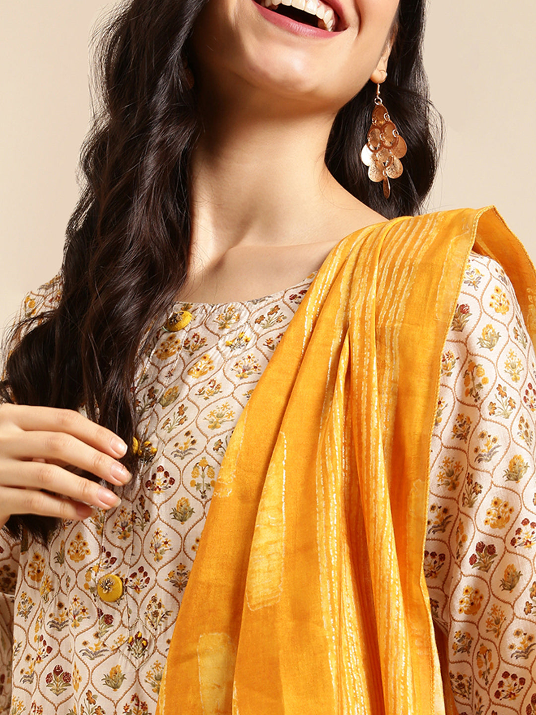 Women's Yellow Printed  Kurta Set