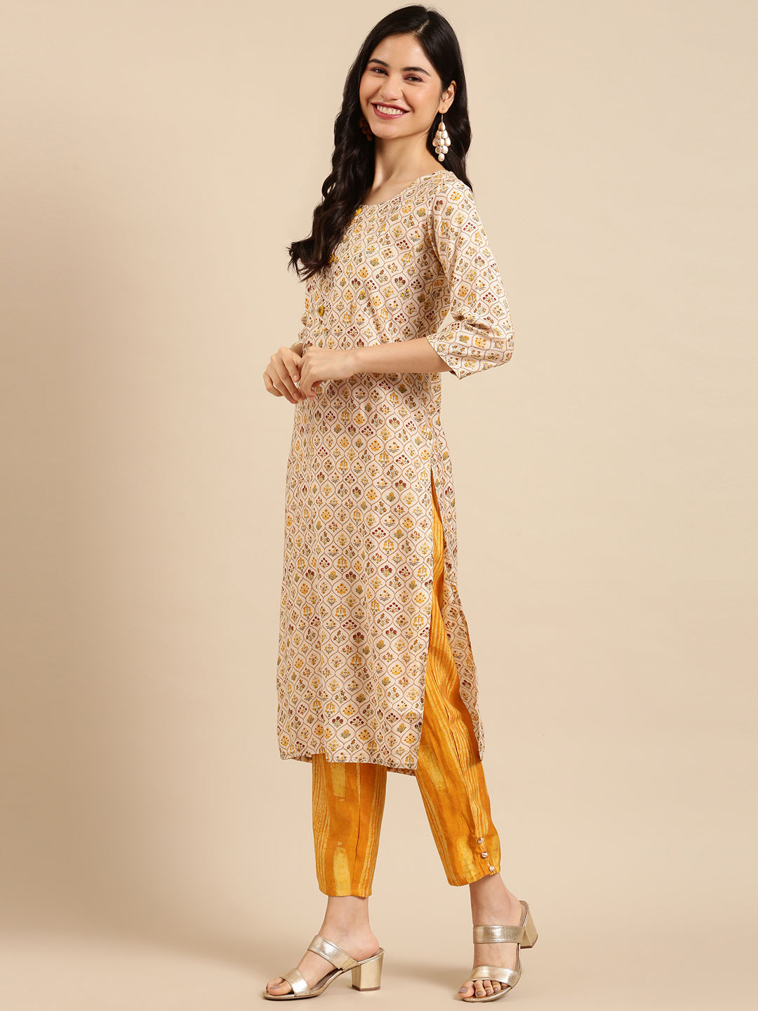 Women's Yellow Printed  Kurta Set