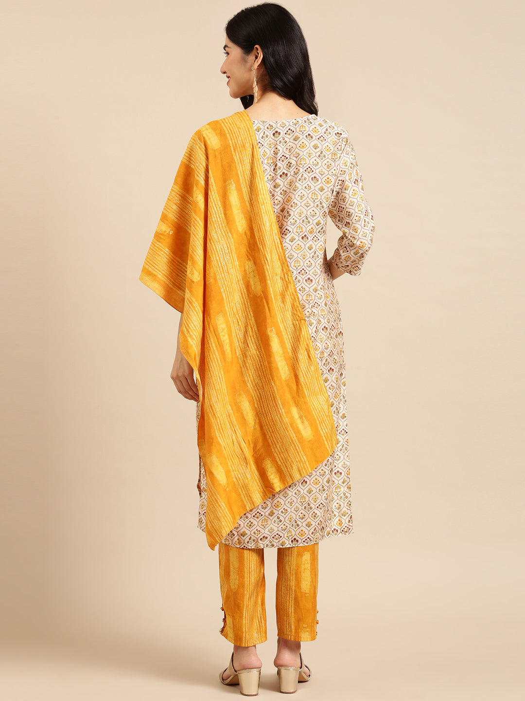 Women's Yellow Printed  Kurta Set