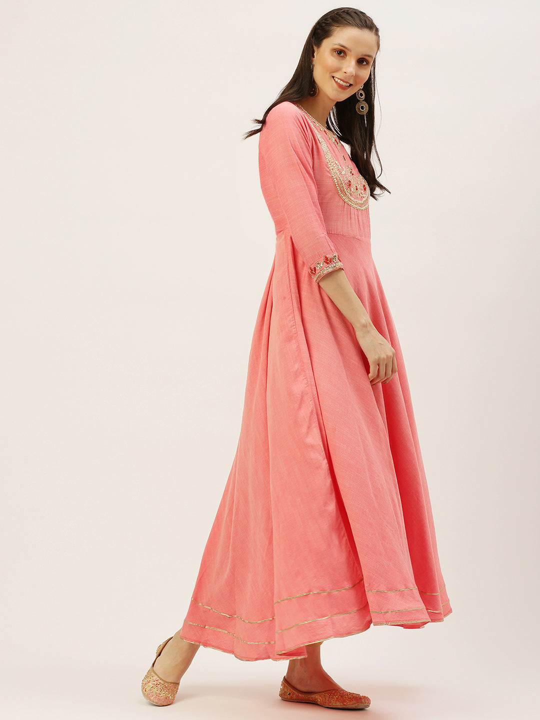 Women's Pink Embellished A-Line Kurtas