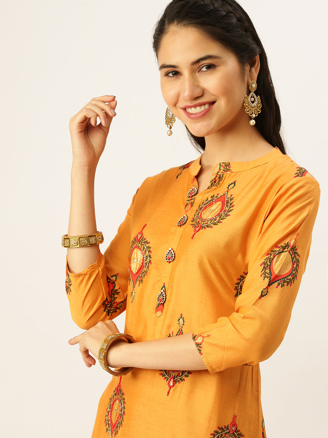 Women's Orange Printed Kurta Sets