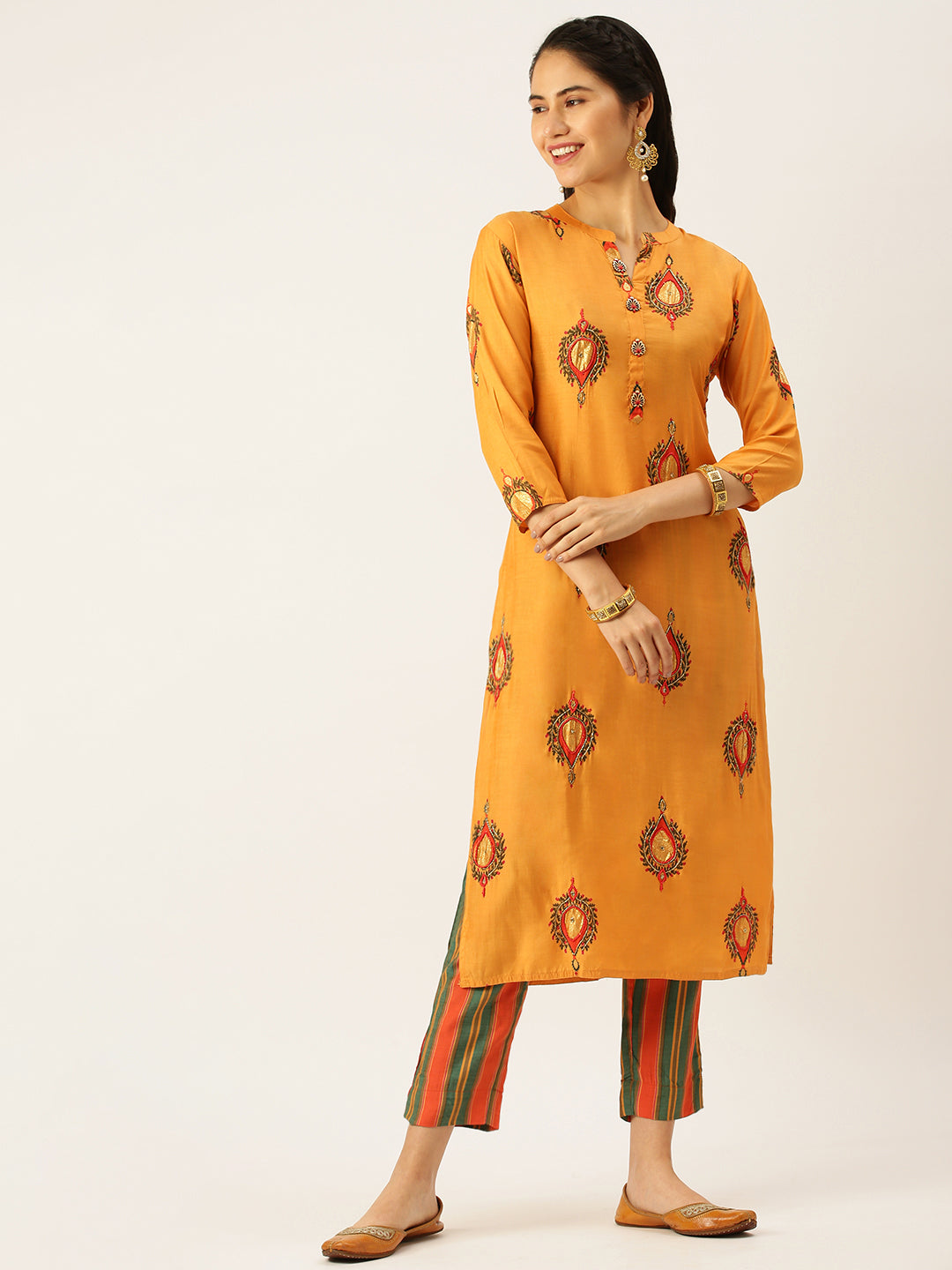 Women's Orange Printed Kurta Sets