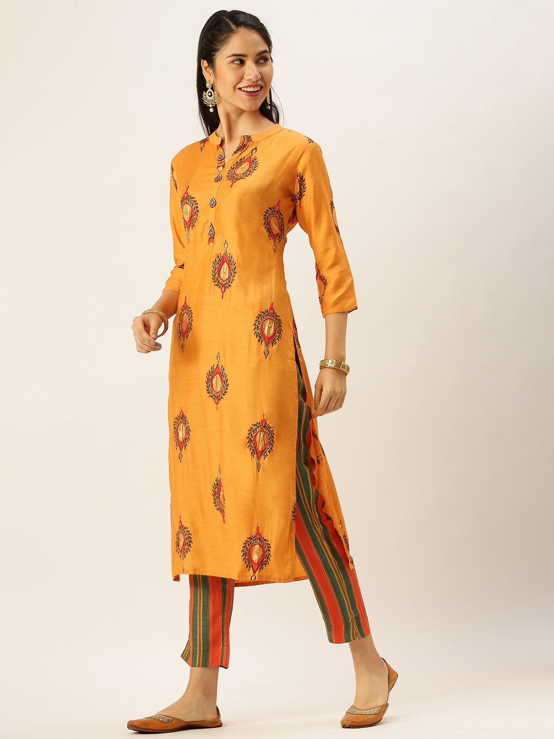 Women's Orange Printed Kurta Sets