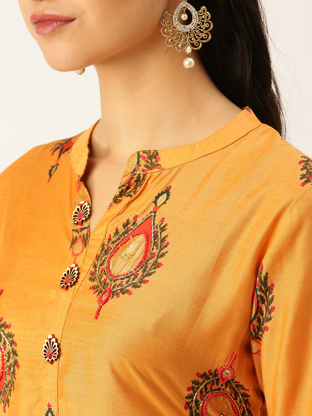 Women's Orange Printed Kurta Sets