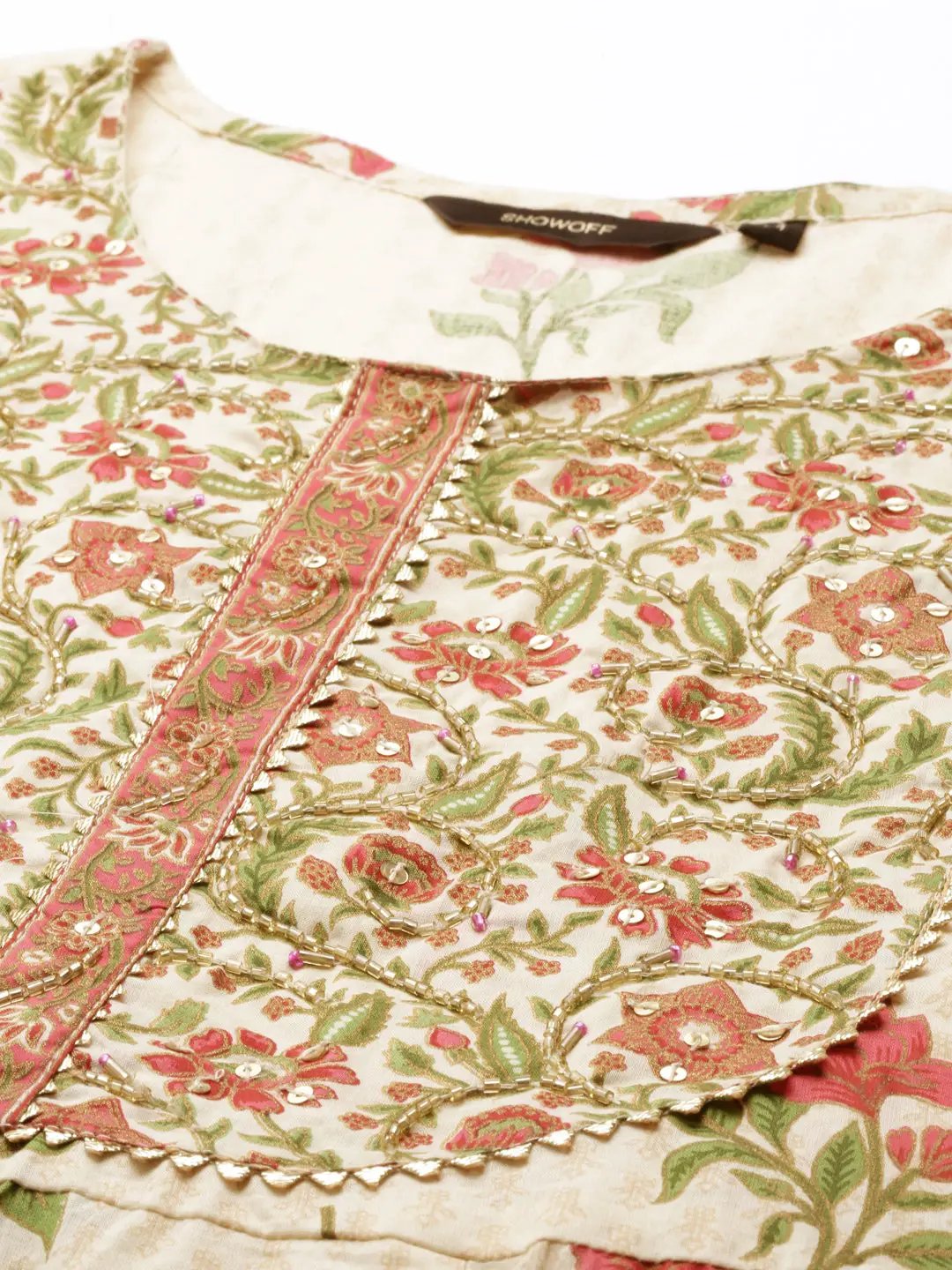 Women's Cream Printed Kurta Set