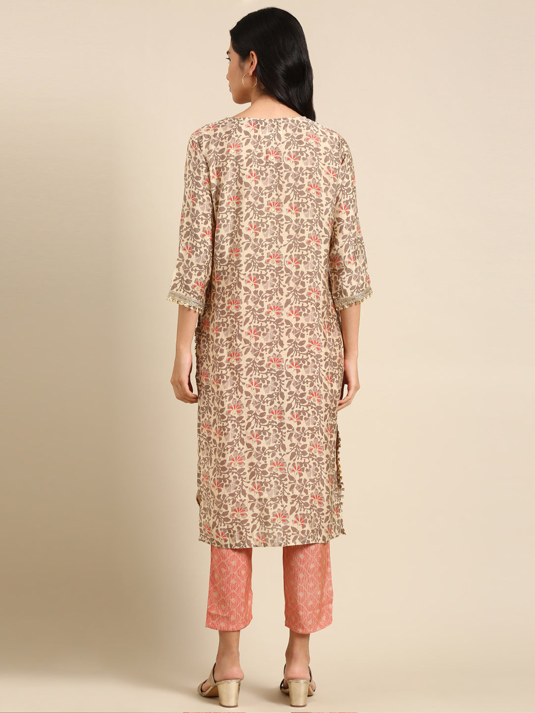 Women's Beige Printed Kurta Set