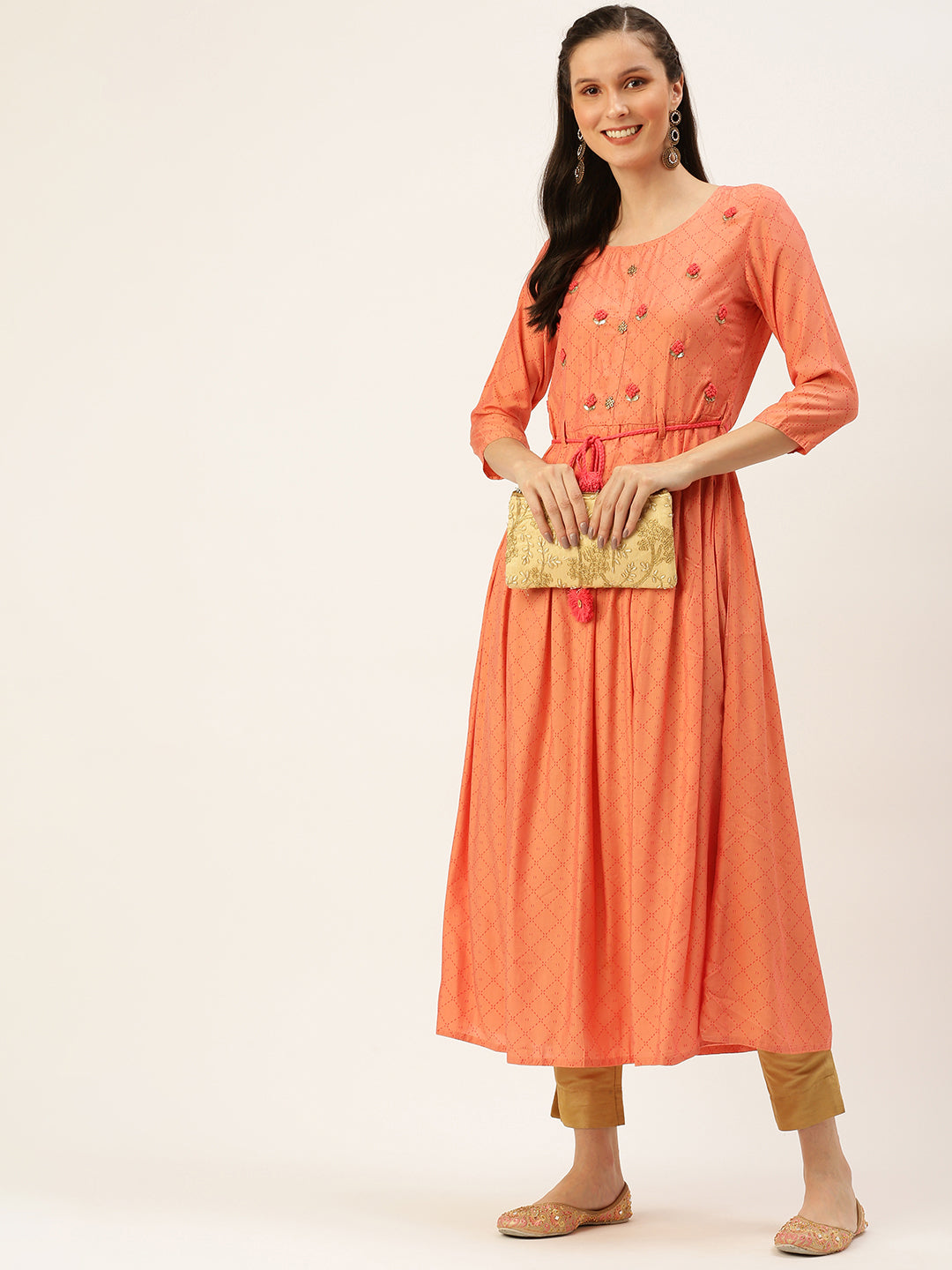 Women's Pink Printed A-Line Kurtas