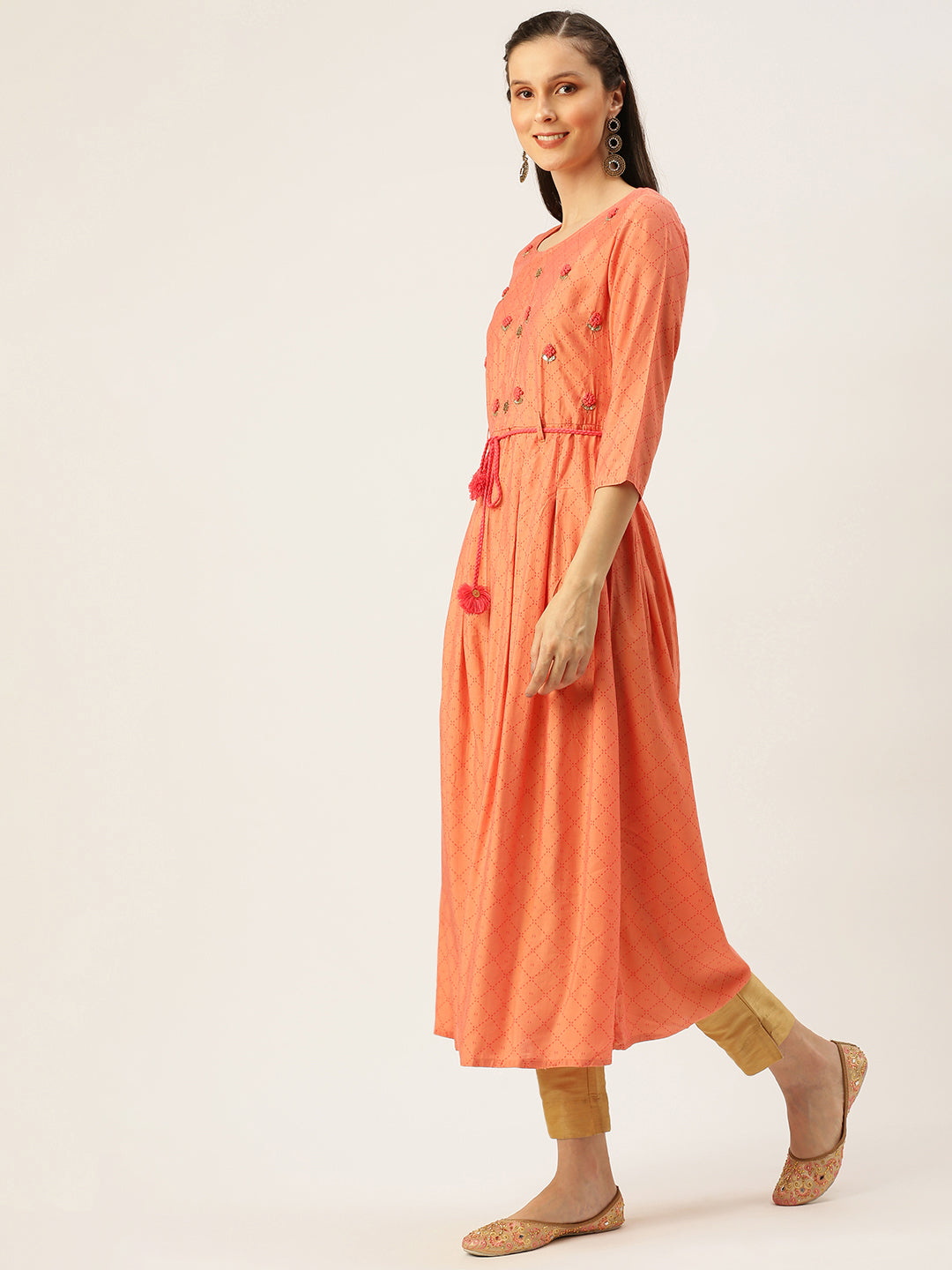 Women's Pink Printed A-Line Kurtas