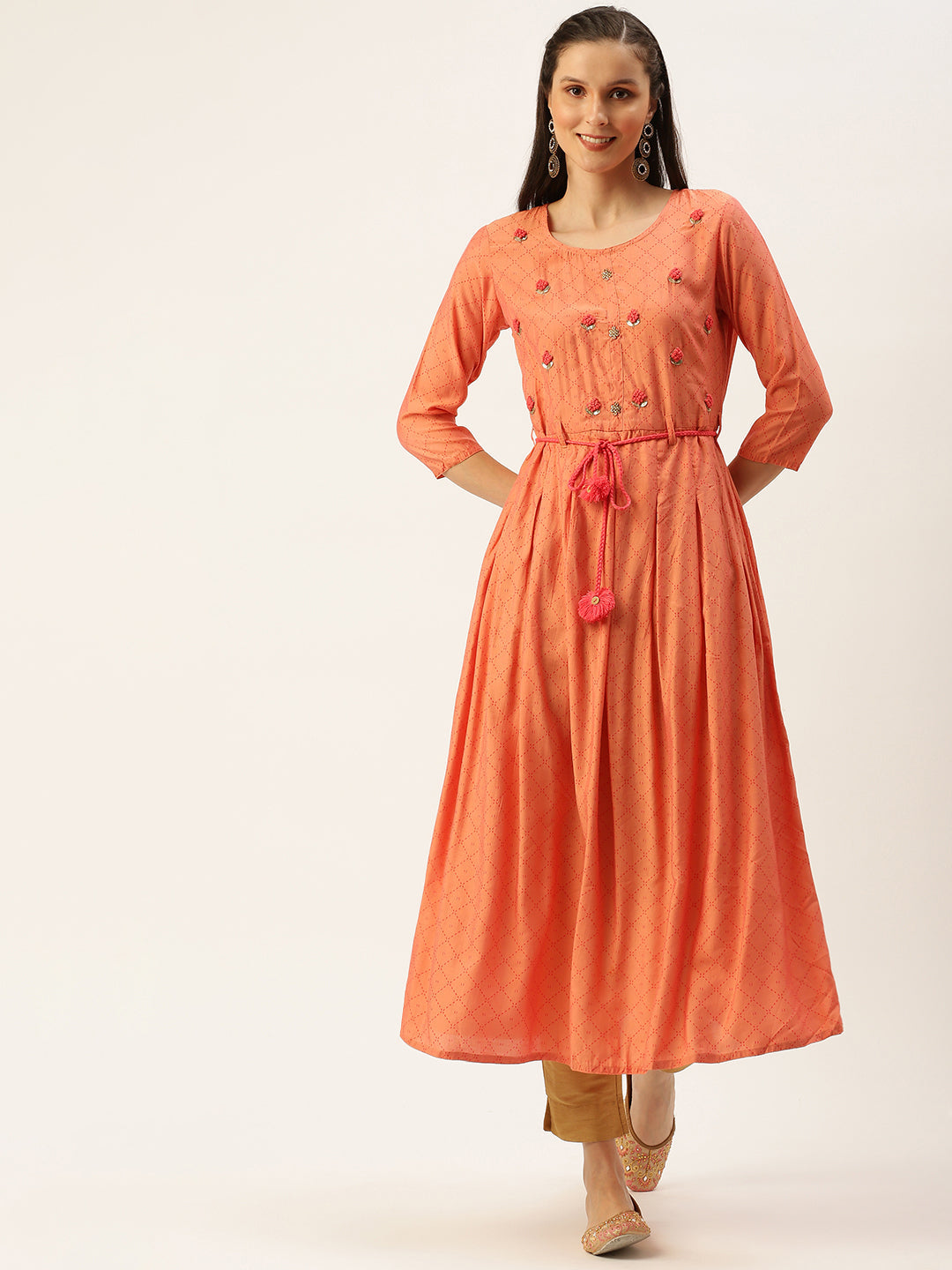 Women's Pink Printed A-Line Kurtas