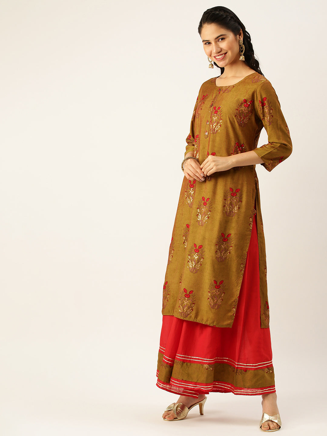 Women's Green Embroidered Kurta Set with Palazzos