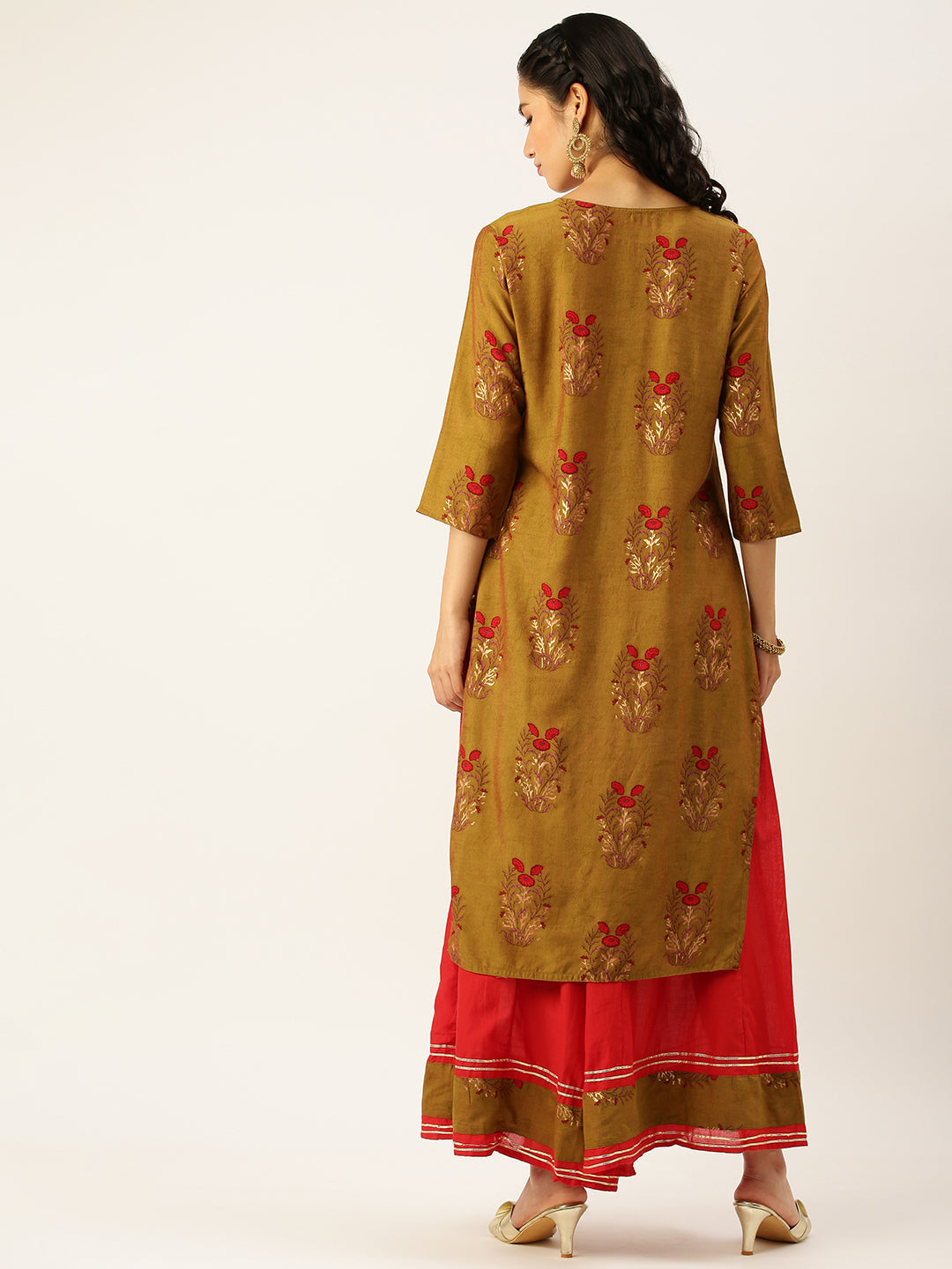 Women's Green Embroidered Kurta Set with Palazzos