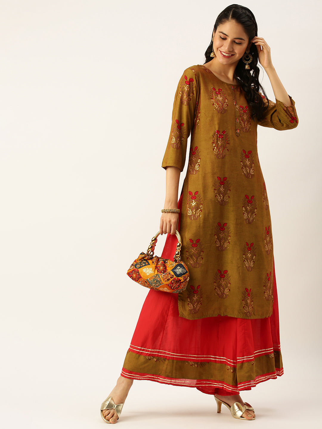 Women's Green Embroidered Kurta Set with Palazzos