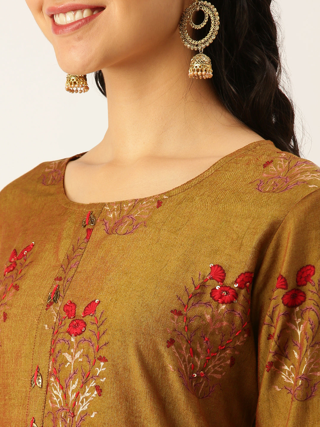 Women's Green Embroidered Kurta Set with Palazzos