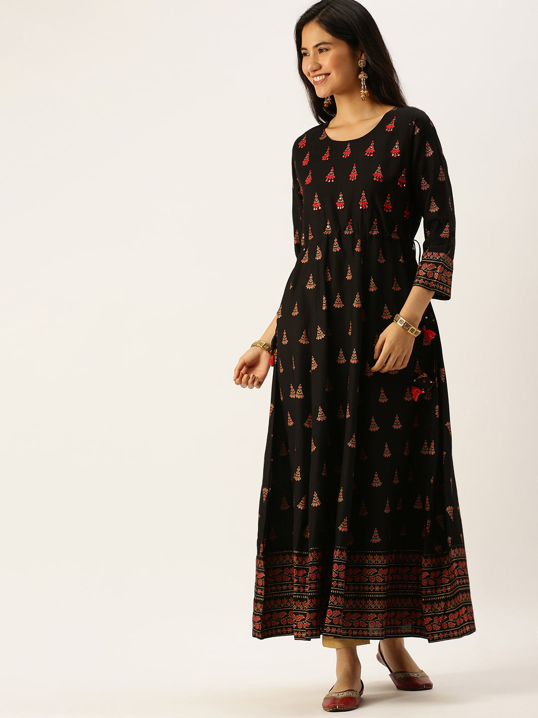 Women's Black Embroidered A-Line Kurtas