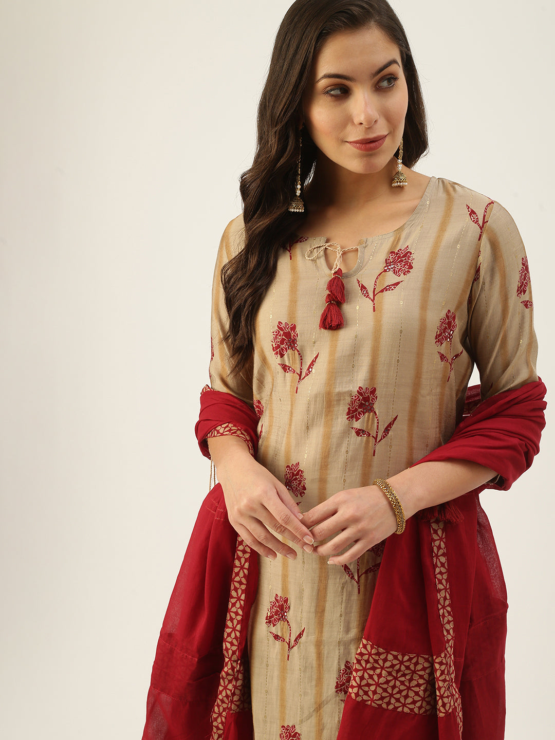 Women's Beige Printed Kurta Sets