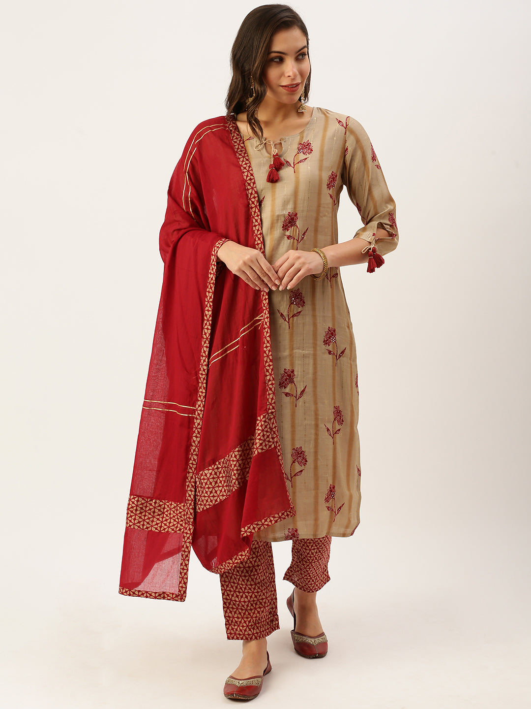 Women's Beige Printed Kurta Sets