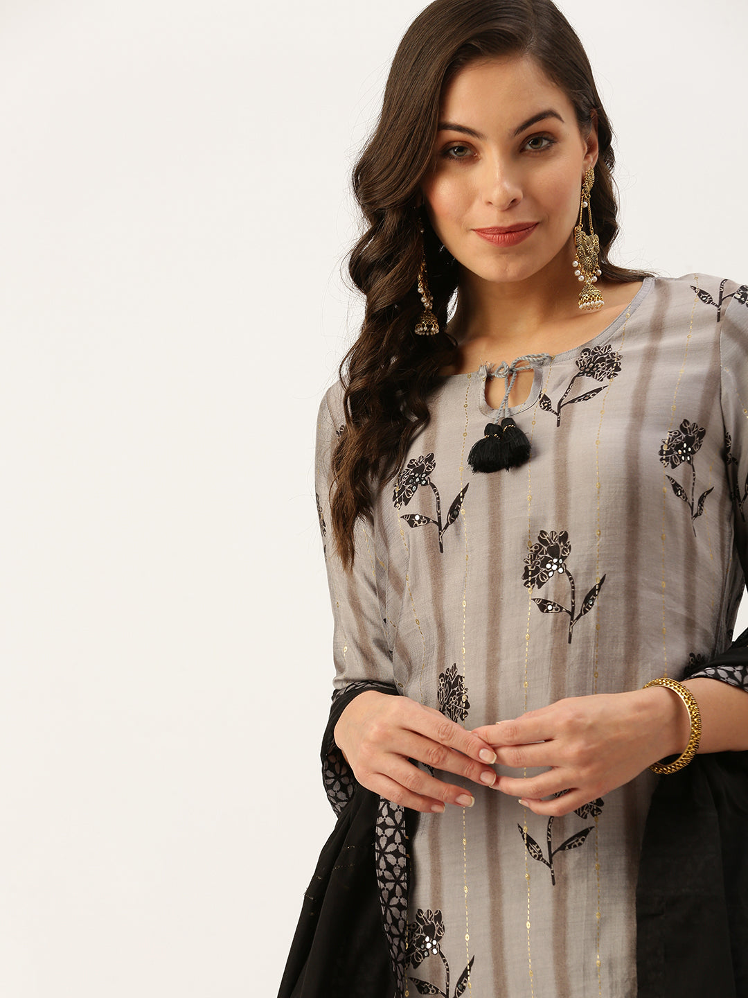 Women's Grey Printed Kurta Sets