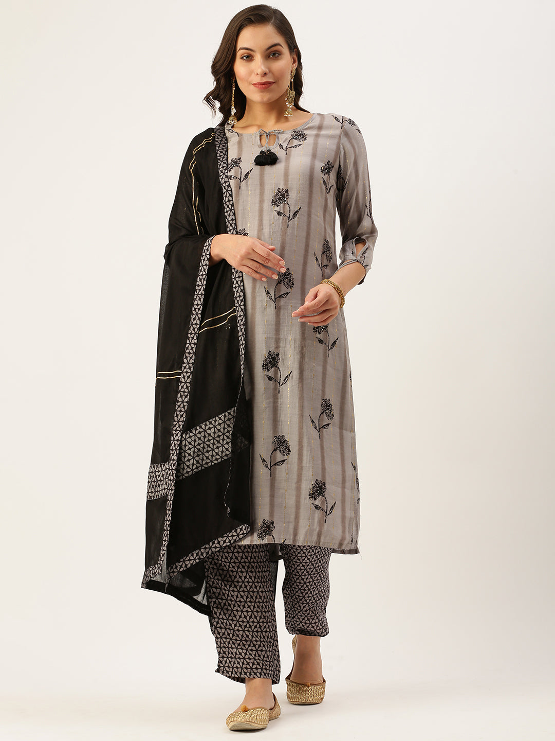 Women's Grey Printed Kurta Sets