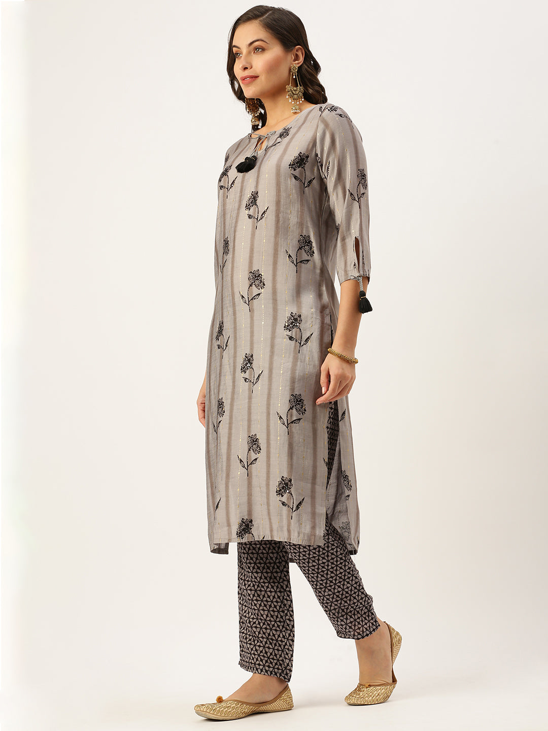 Women's Grey Printed Kurta Sets