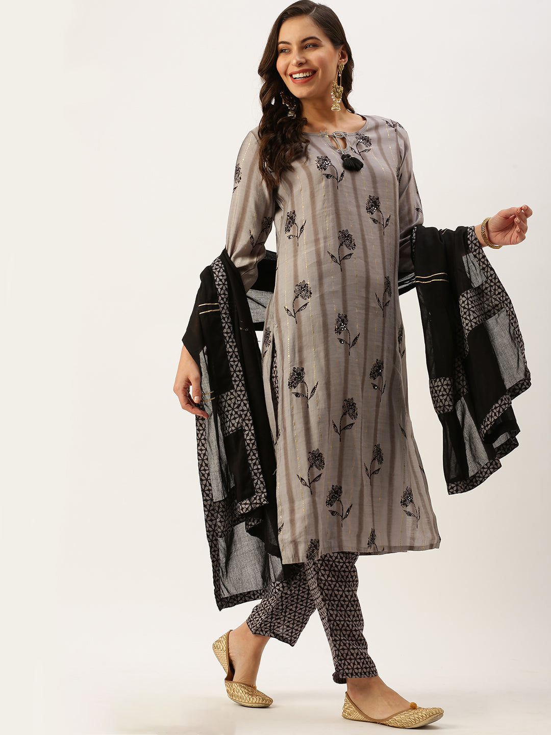 Women's Grey Printed Kurta Sets