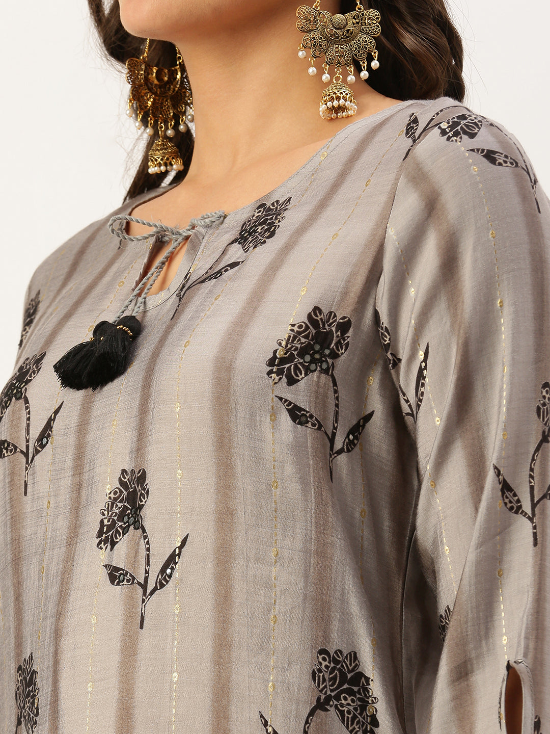 Women's Grey Printed Kurta Sets