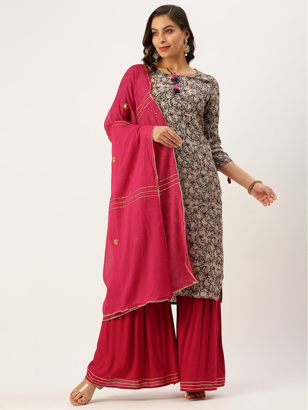 Women's Beige Printed Kurta Sets