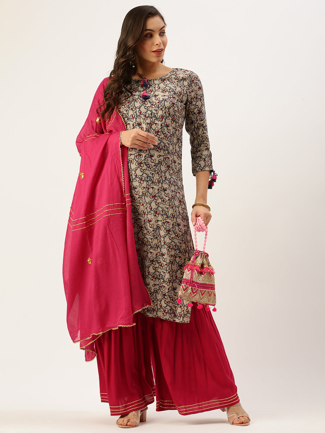 Women's Beige Printed Kurta Sets