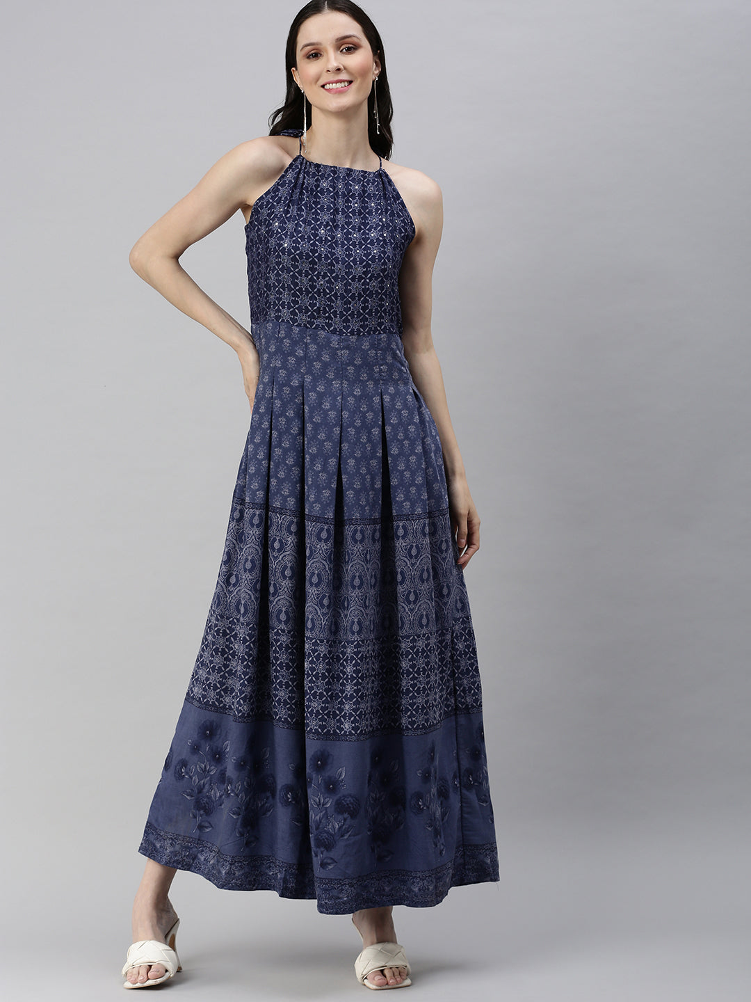 Women Blue Printed A-Line Kurta