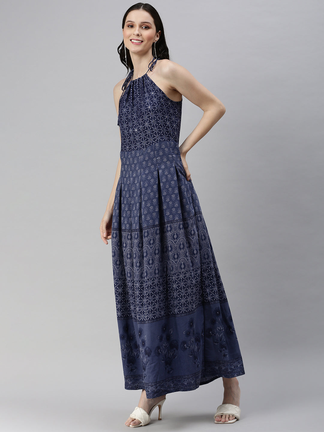 Women Blue Printed A-Line Kurta