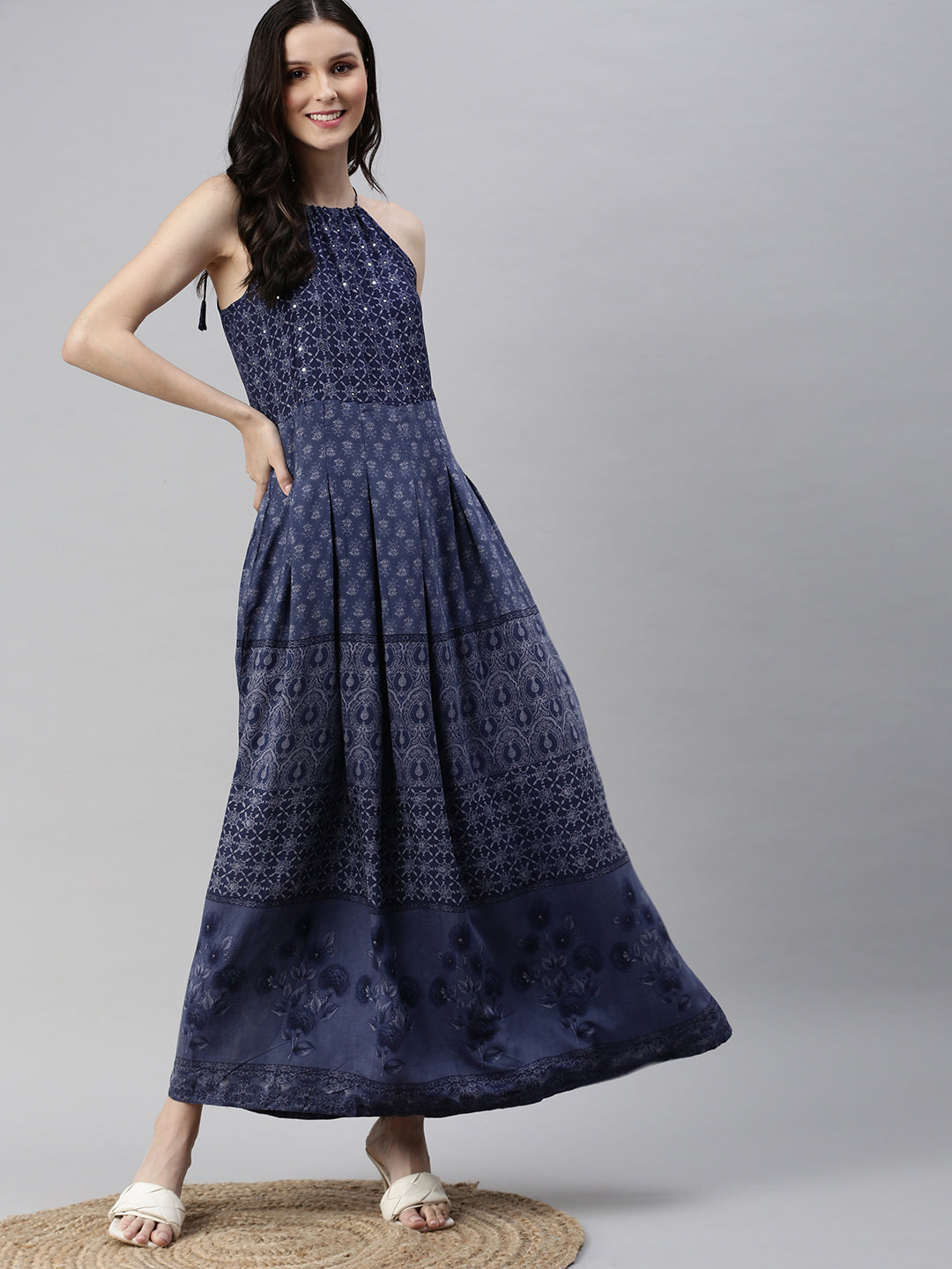 Women Blue Printed A-Line Kurta