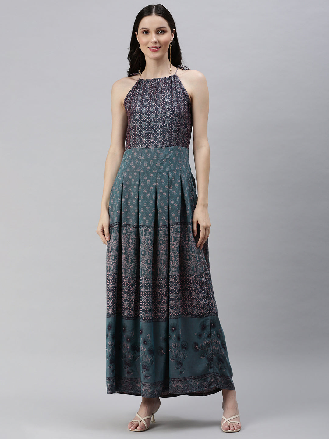 Women Turquoise Blue Printed A-Line Kurta