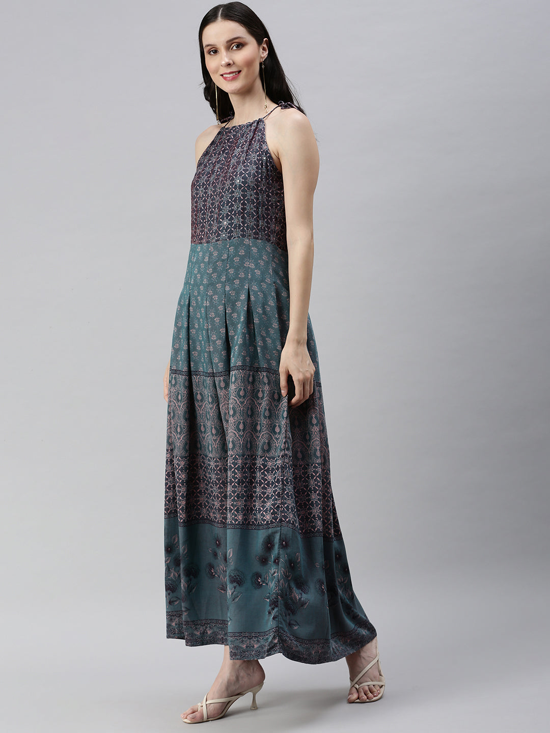 Women Turquoise Blue Printed A-Line Kurta