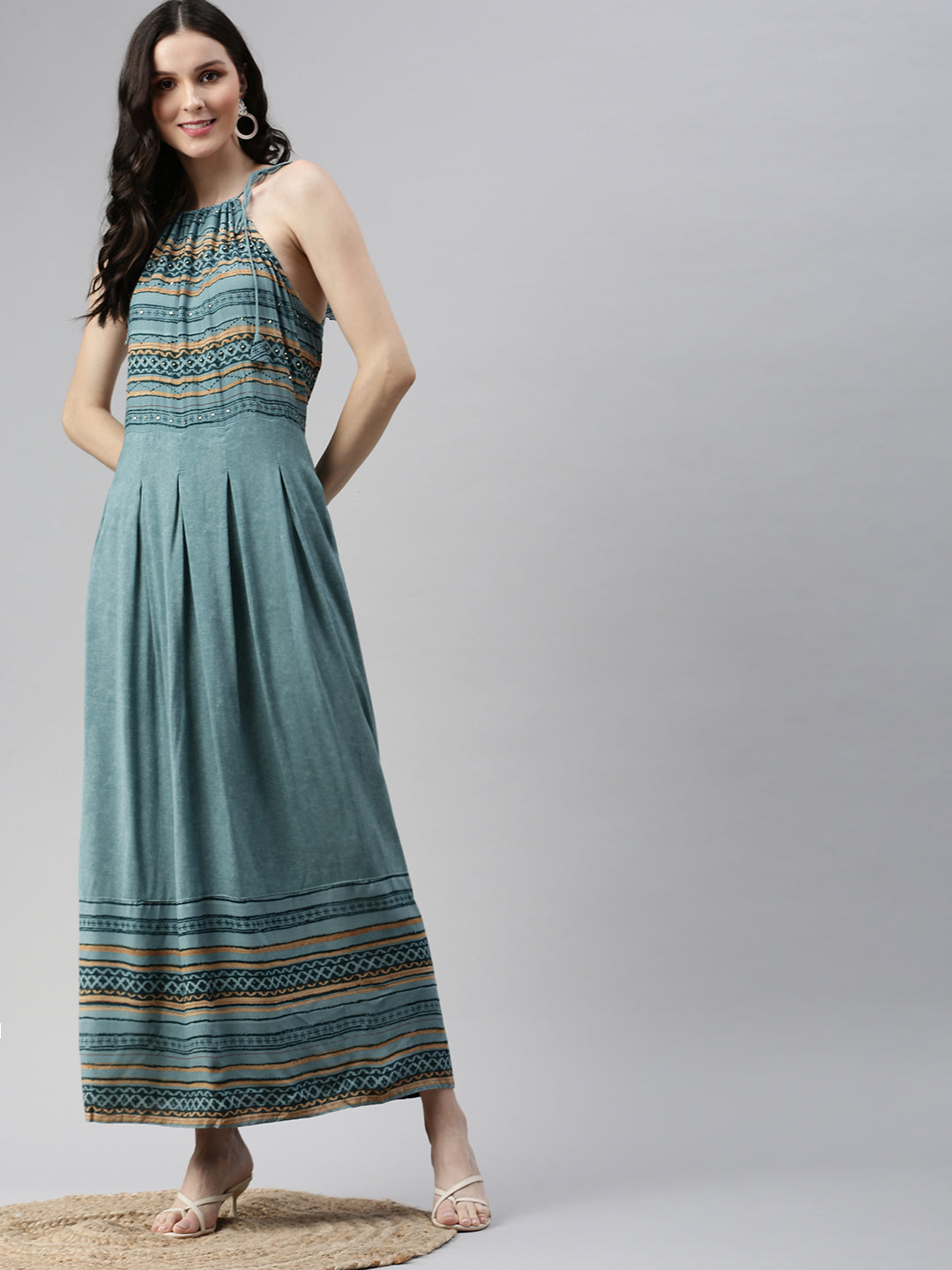 Women's Ethnic Motifs Blue Fit and Flare Kurta