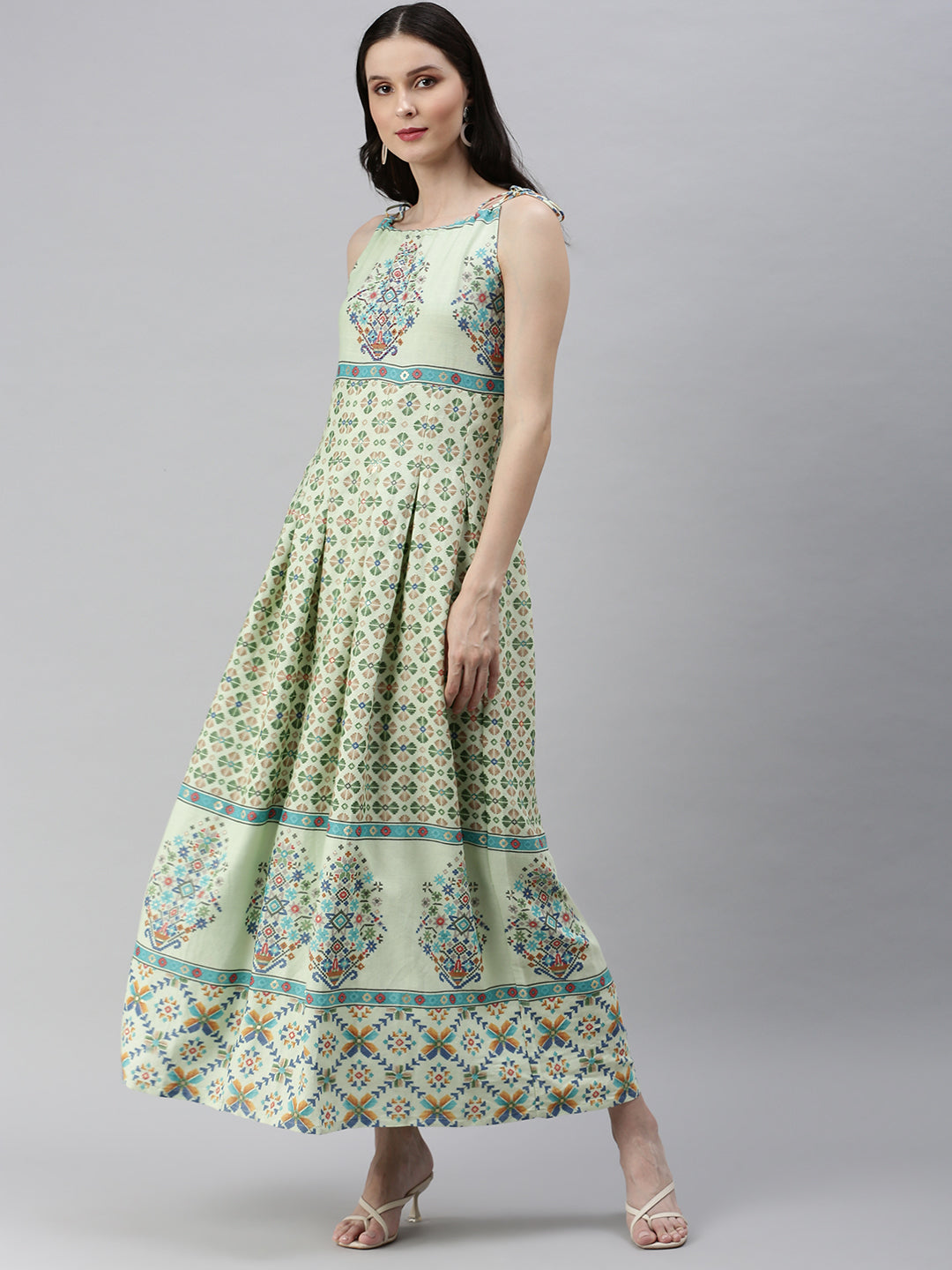 Women Green Printed Fit and Flare Kurta