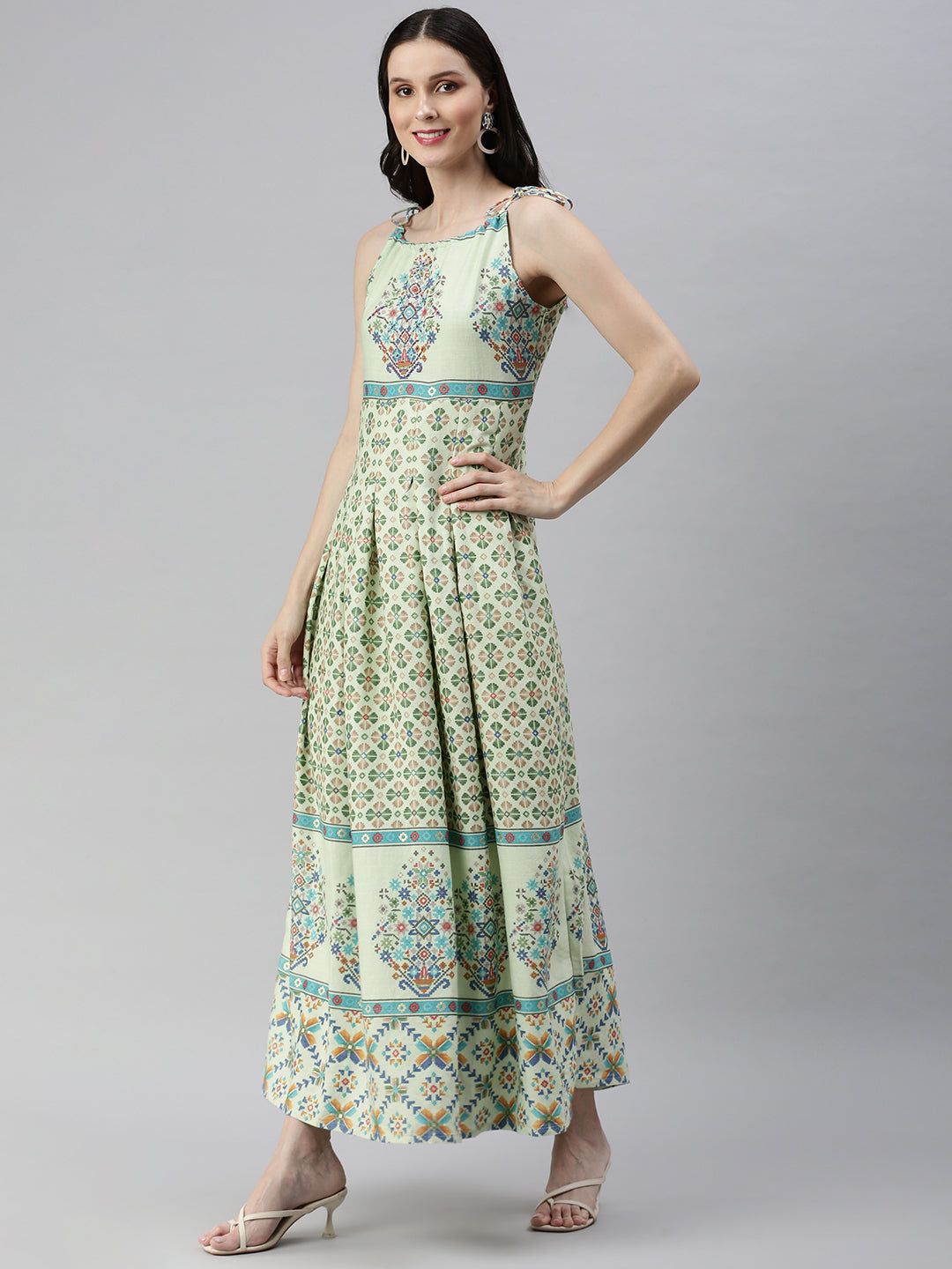 Women Green Printed Fit and Flare Kurta