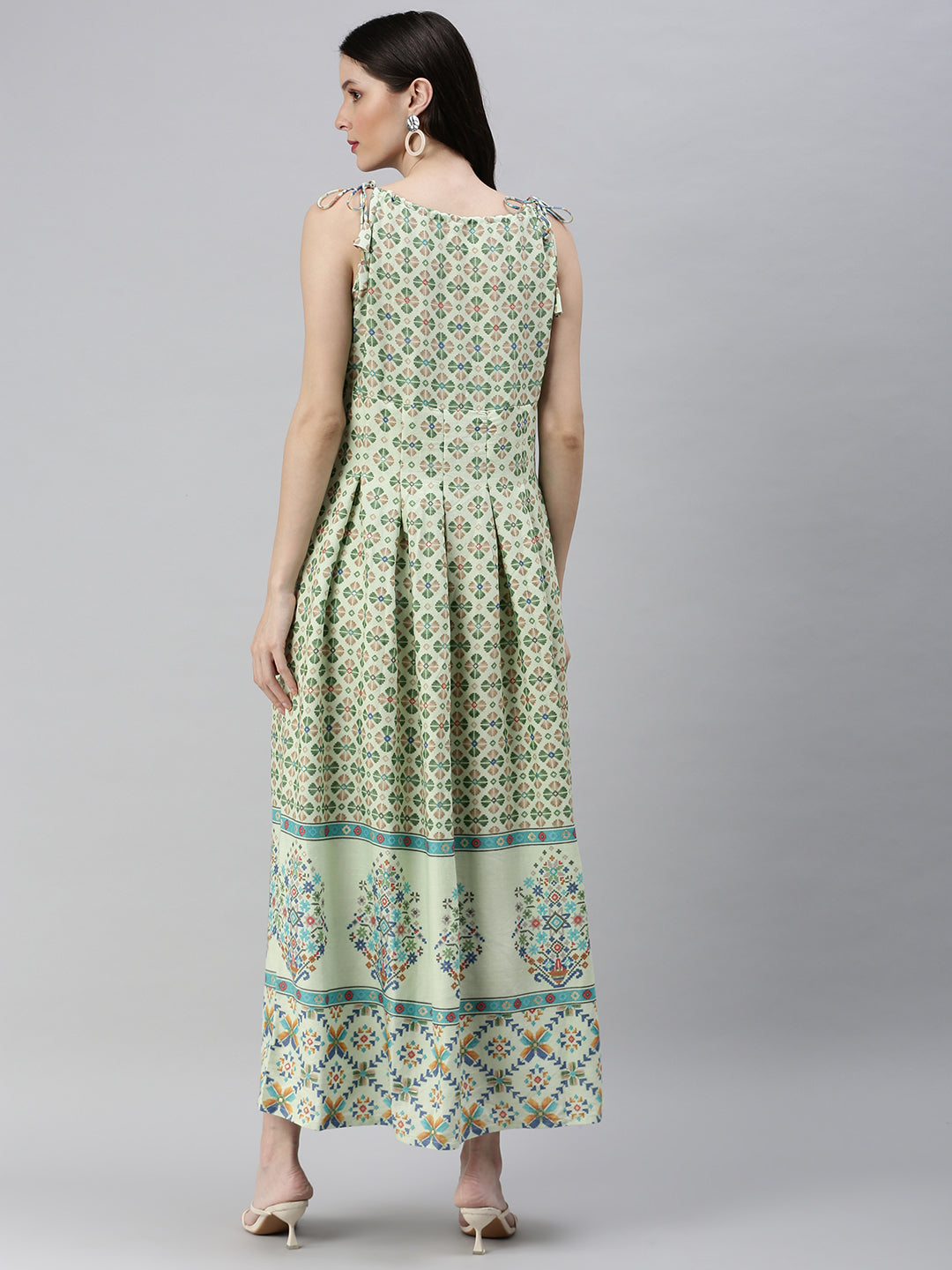 Women Green Printed Fit and Flare Kurta