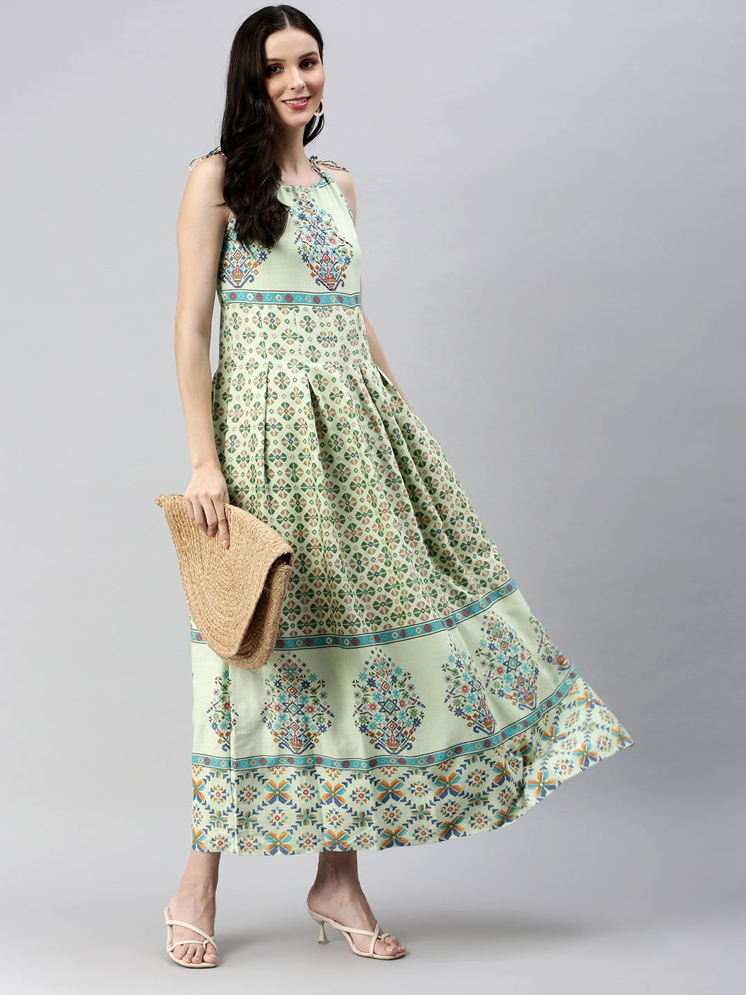 Women Green Printed Fit and Flare Kurta