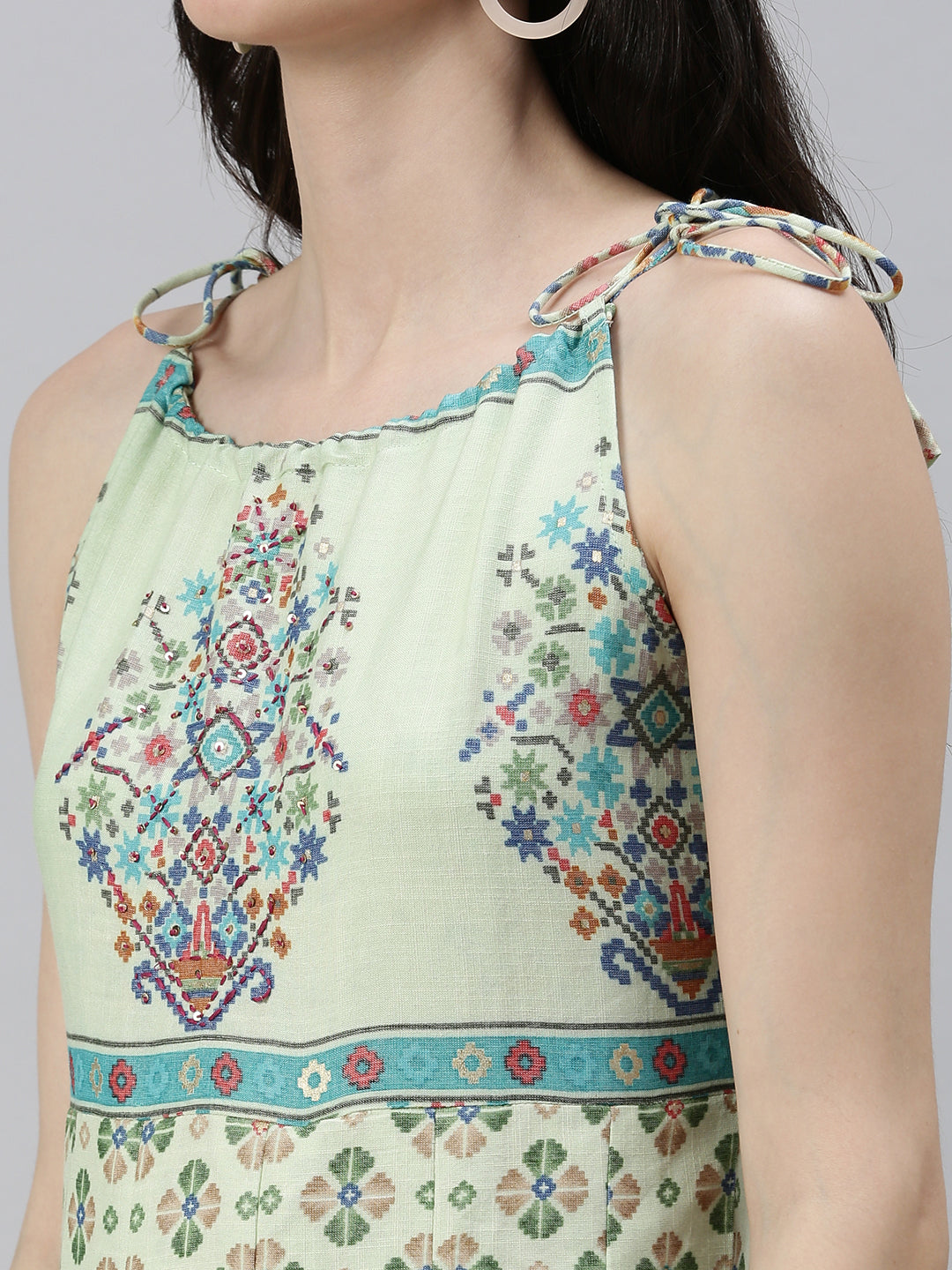 Women Green Printed Fit and Flare Kurta