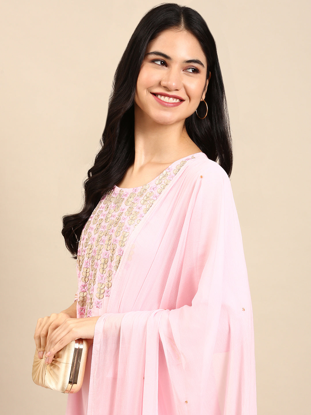 Women's Pink Solid Kurta Set