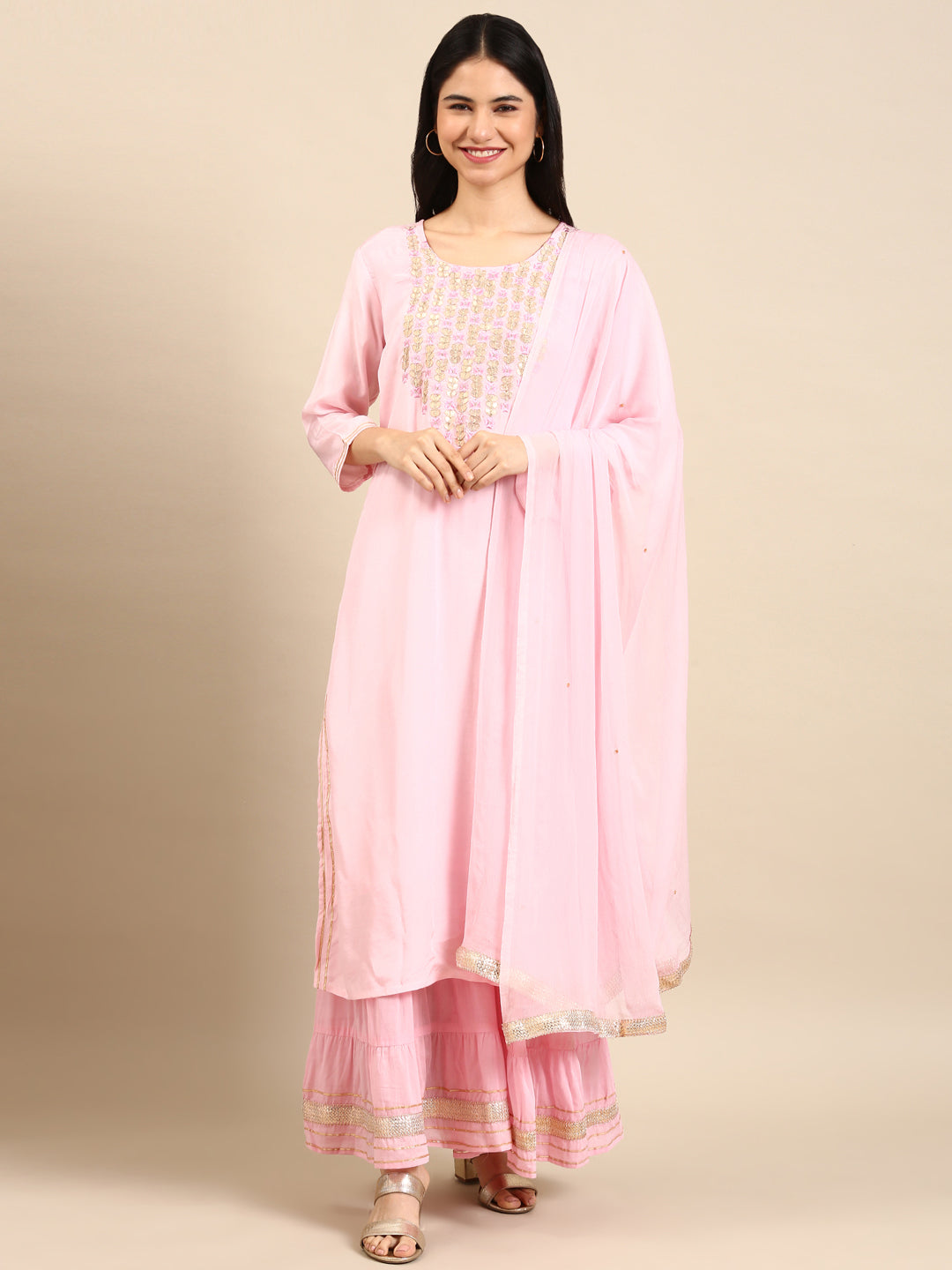 Women's Pink Solid Kurta Set