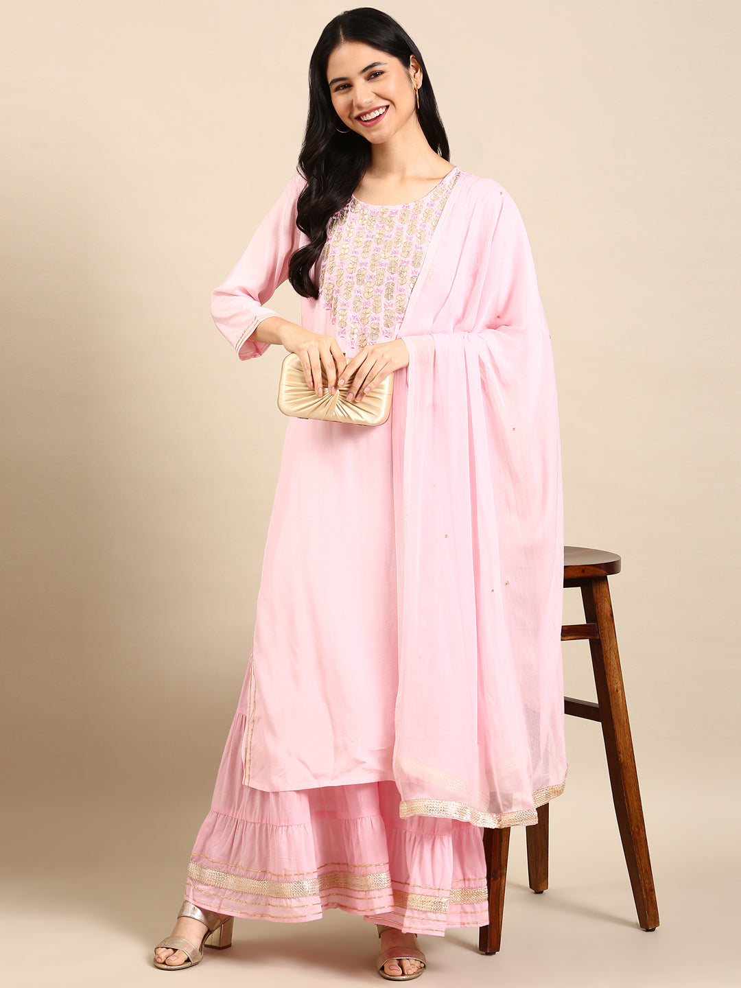 Women's Pink Solid Kurta Set