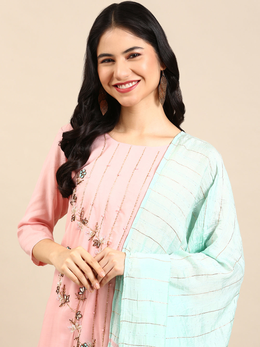 Women's Peach Solid Kurta Set