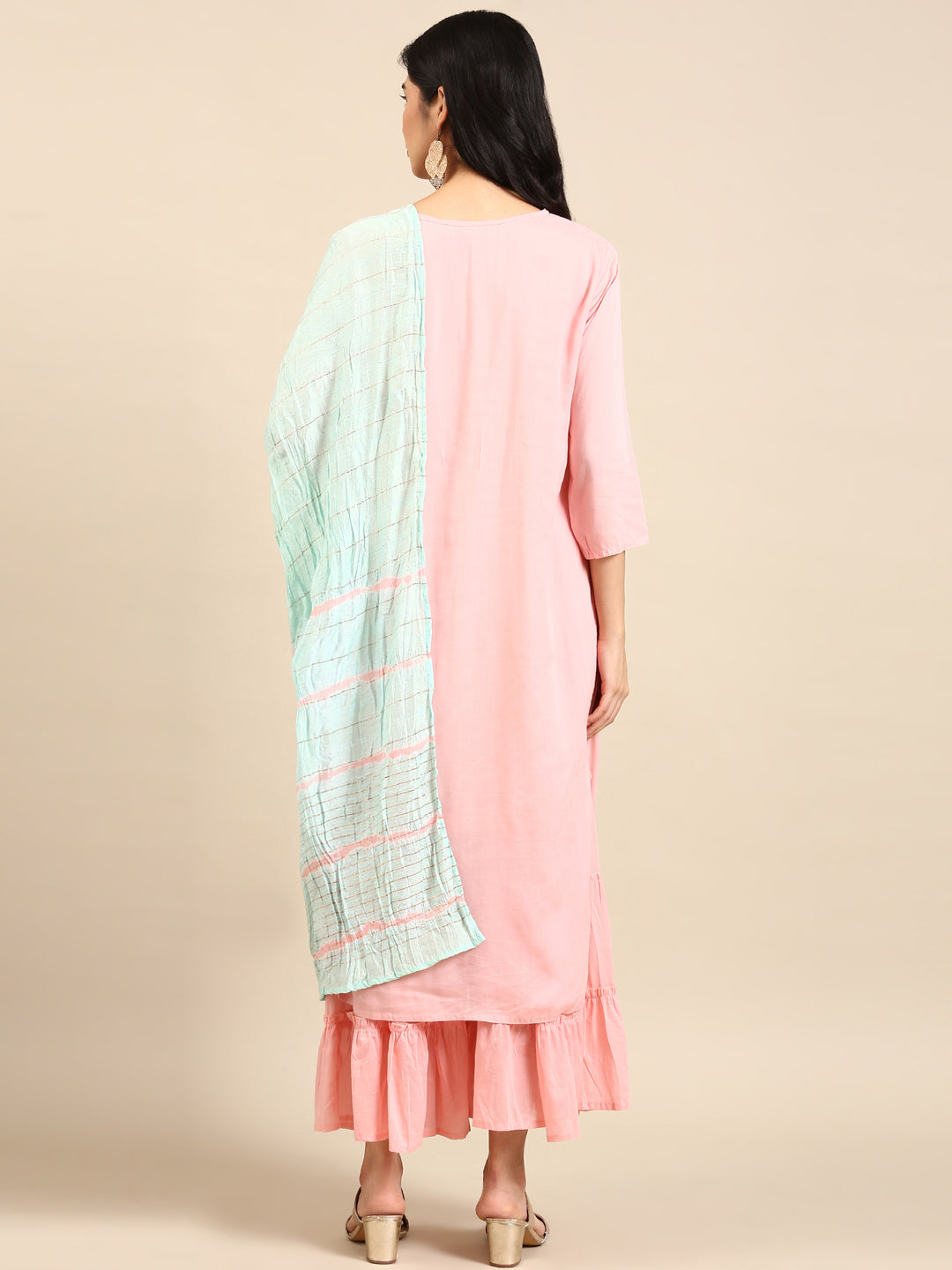 Women's Peach Solid Kurta Set