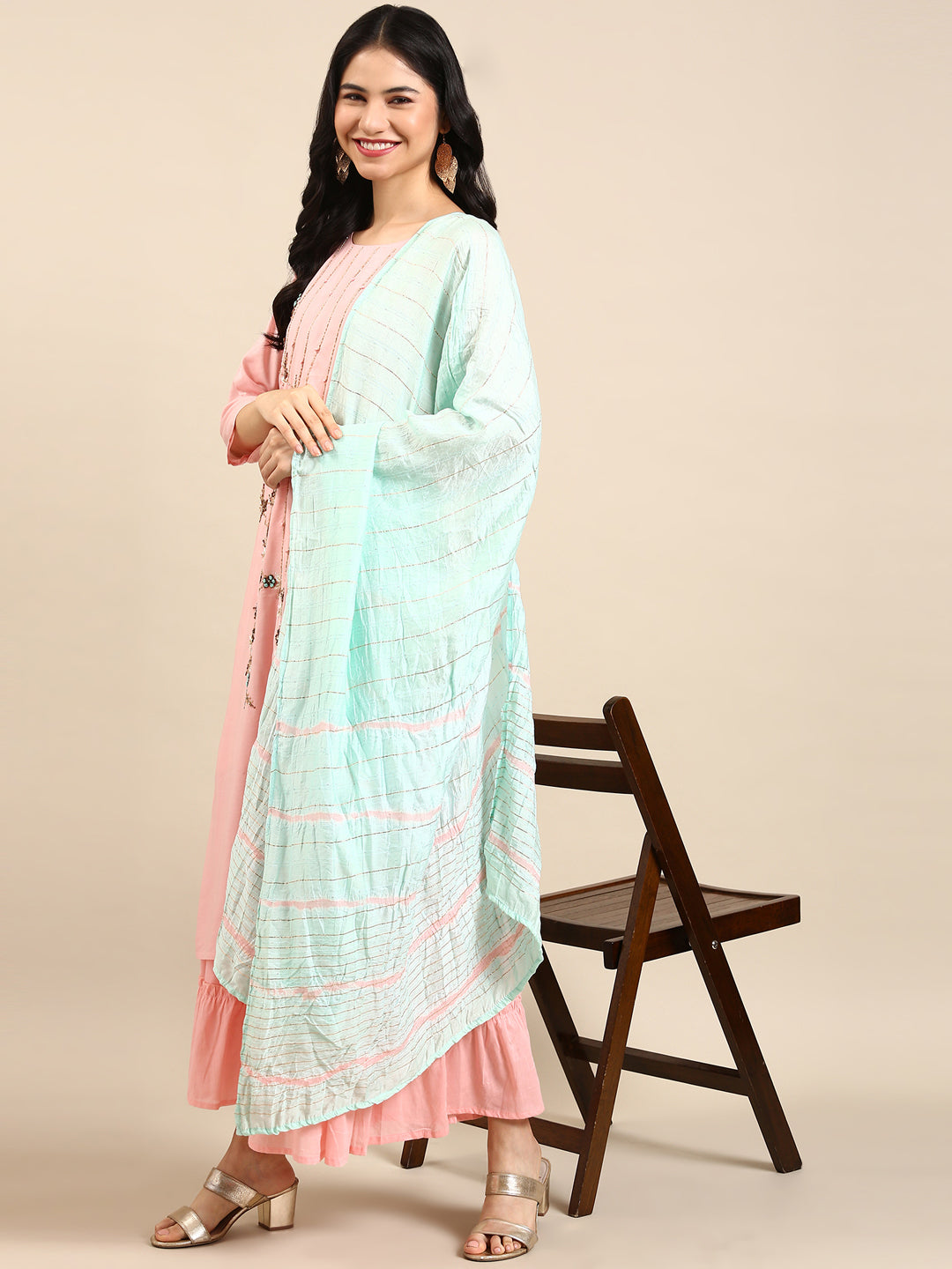 Women's Peach Solid Kurta Set