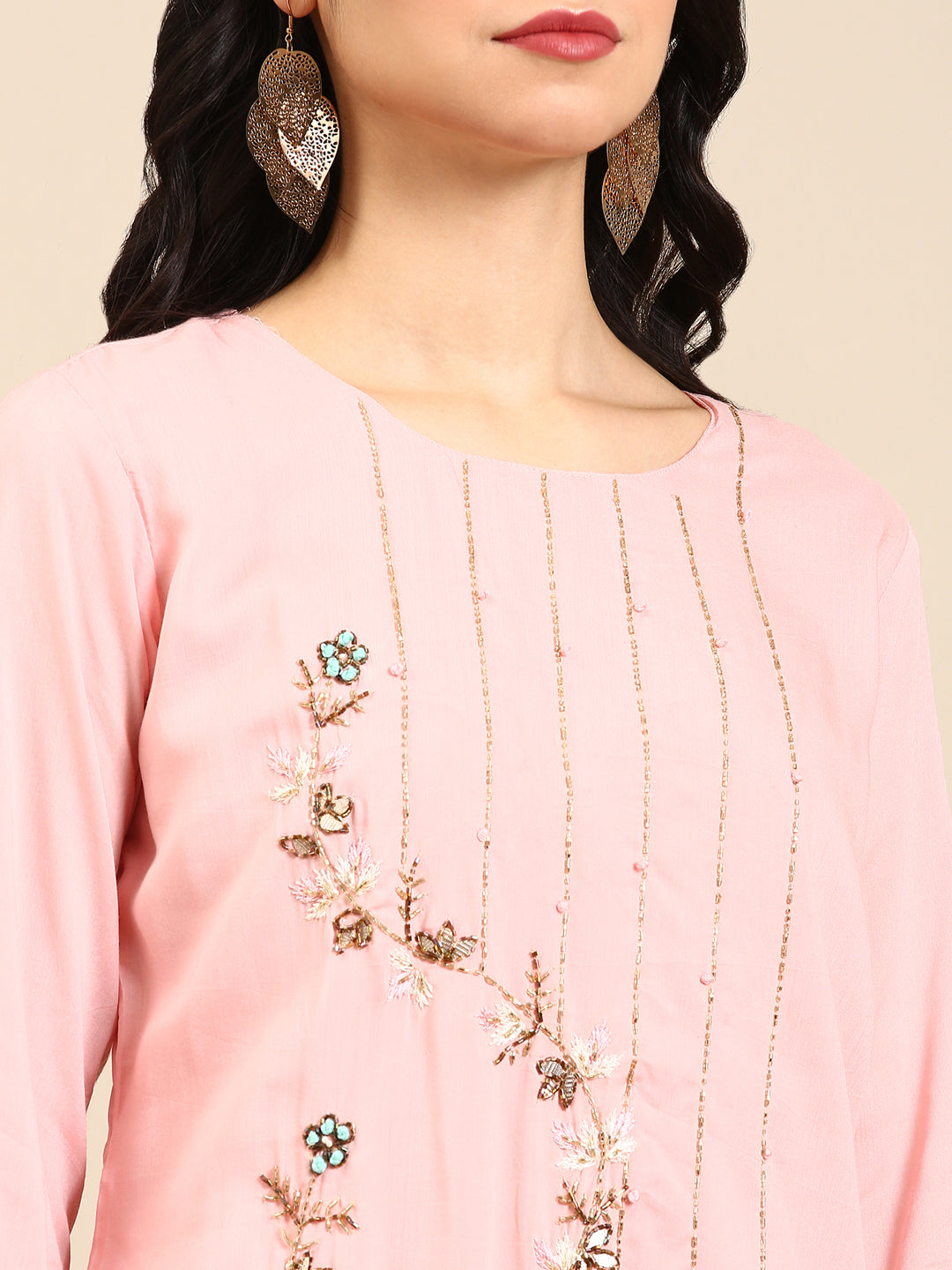 Women's Peach Solid Kurta Set