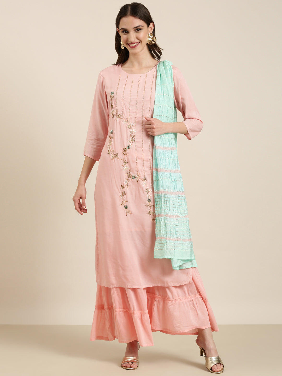 Women Pink Solid Kurta Set