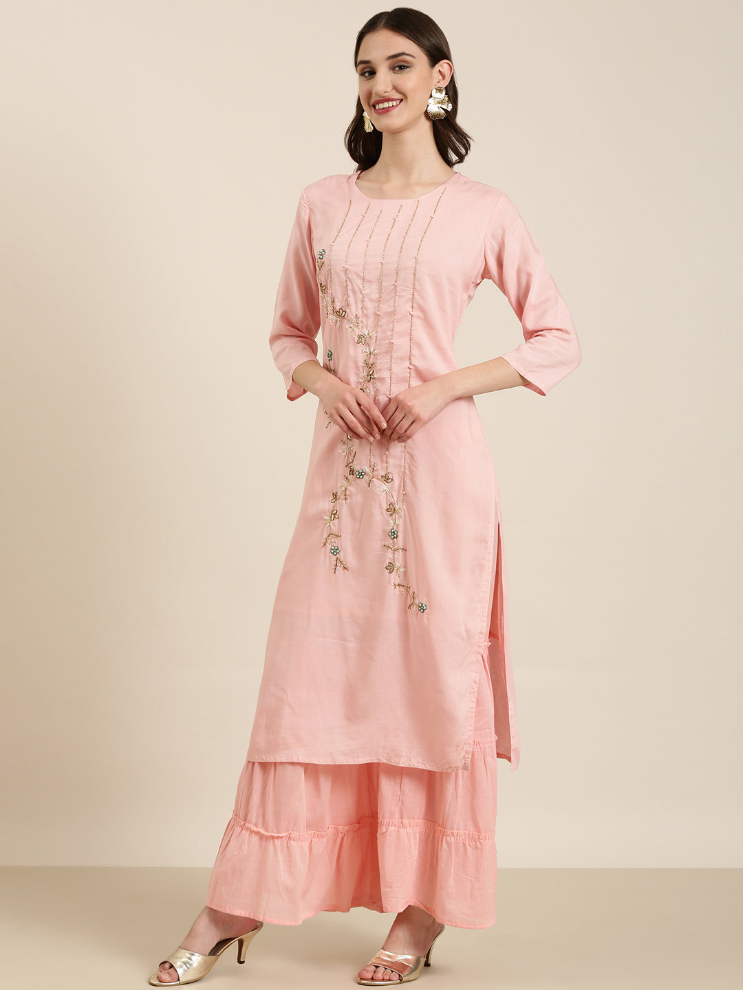 Women Pink Solid Kurta Set