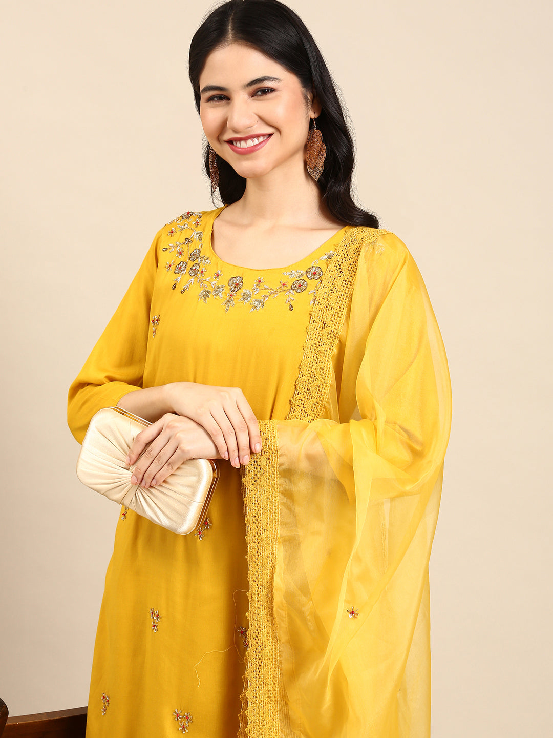 Women's Yellow Solid Kurta Set