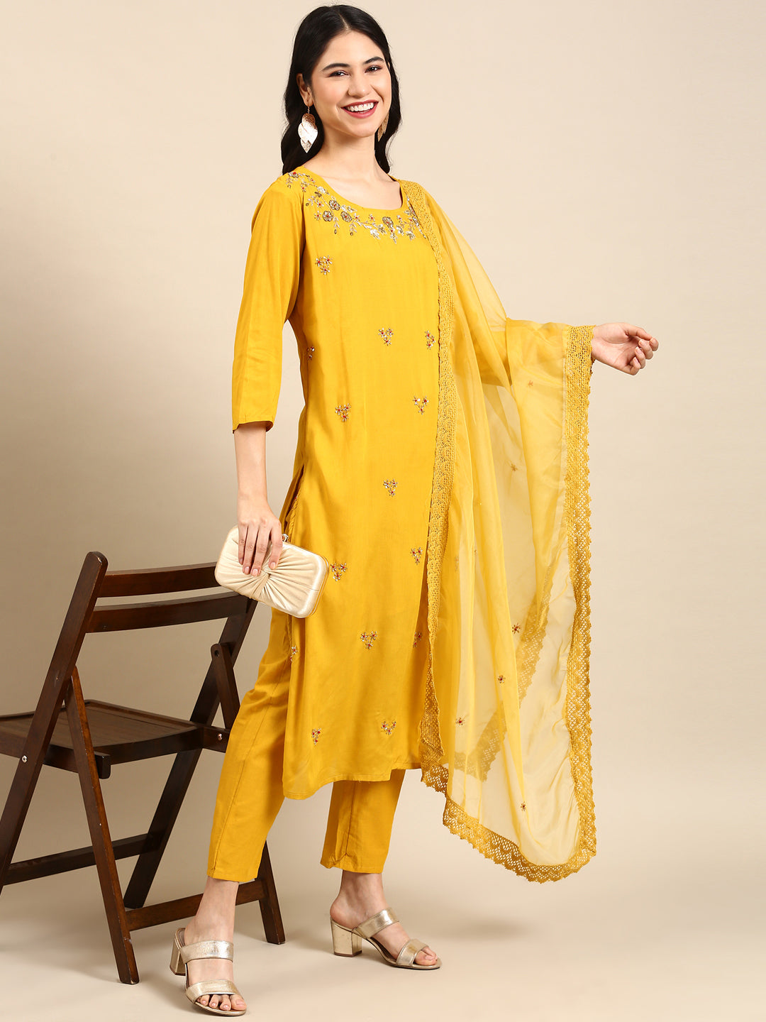 Women's Yellow Solid Kurta Set